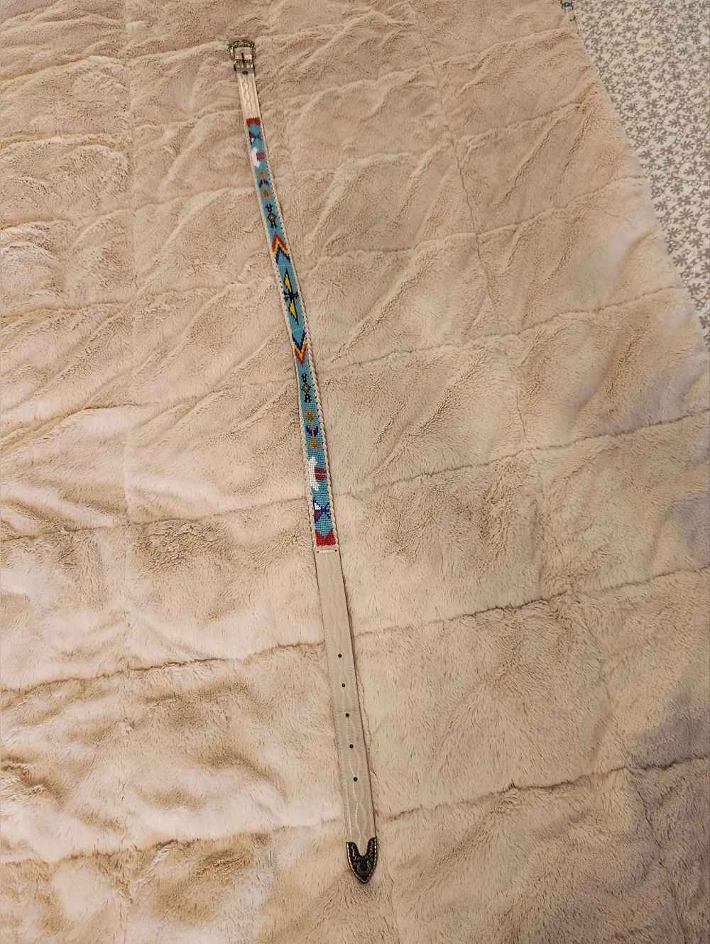 Vintage Beaded Leather Southwestern patterned Belt Size 36 Colorful EUC